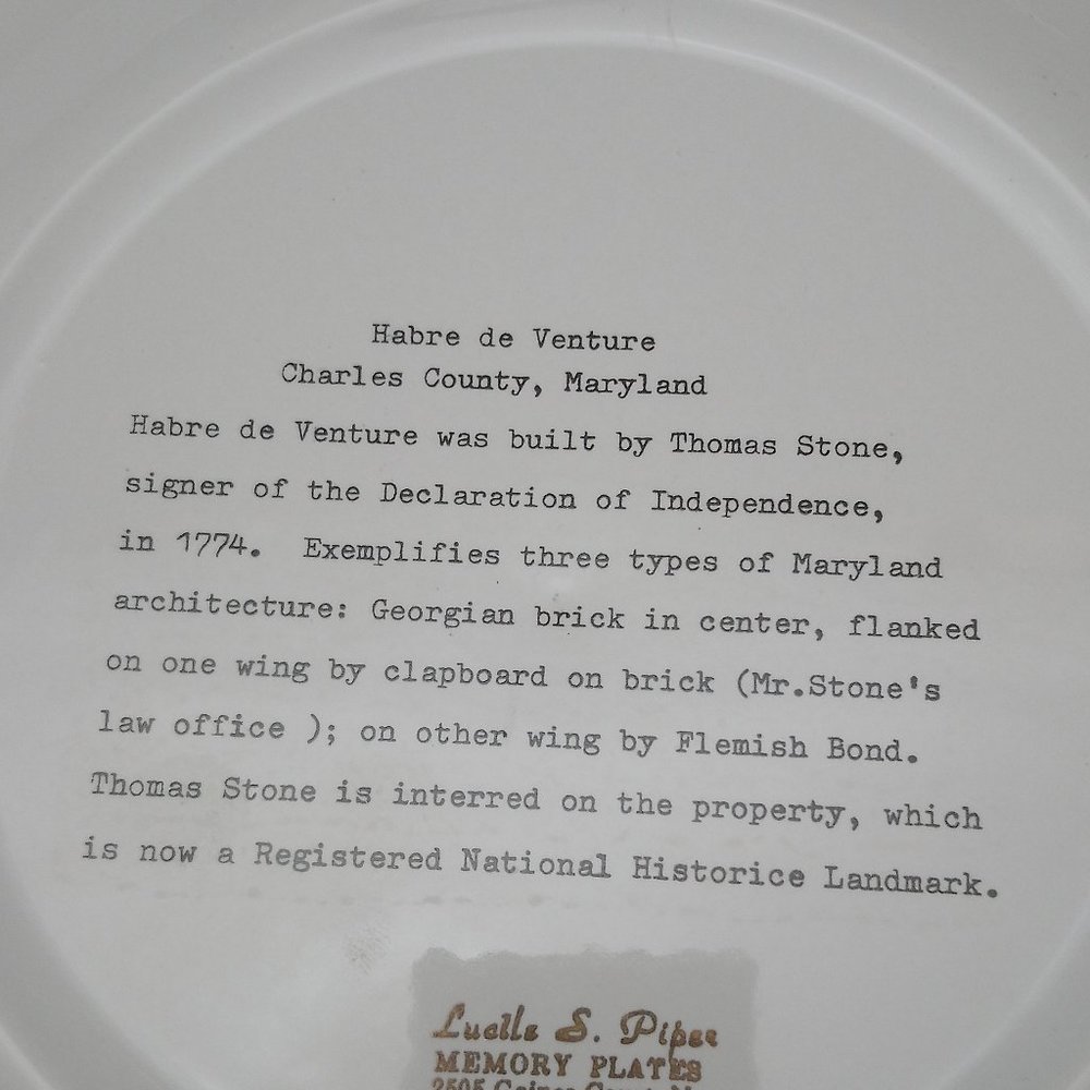 VINTAGE LUCILLE S PIPER MEMORY PLATE 1774 - Picture 2 of 4